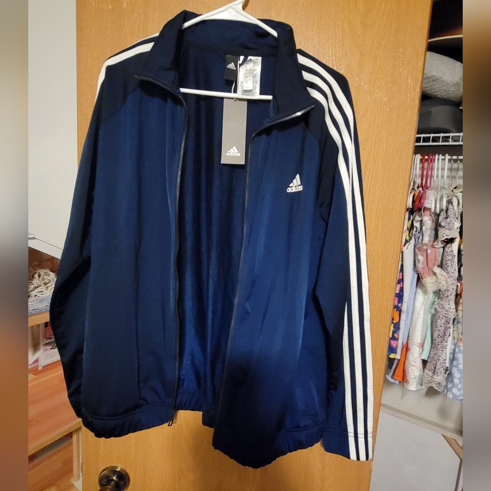 Adidas Navy Blue Jacket with White Stripes